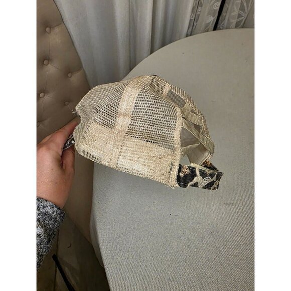 Leopard Print God Bless The USA Distressed Trucker Hat With Mesh Back - Picture 6 of 11